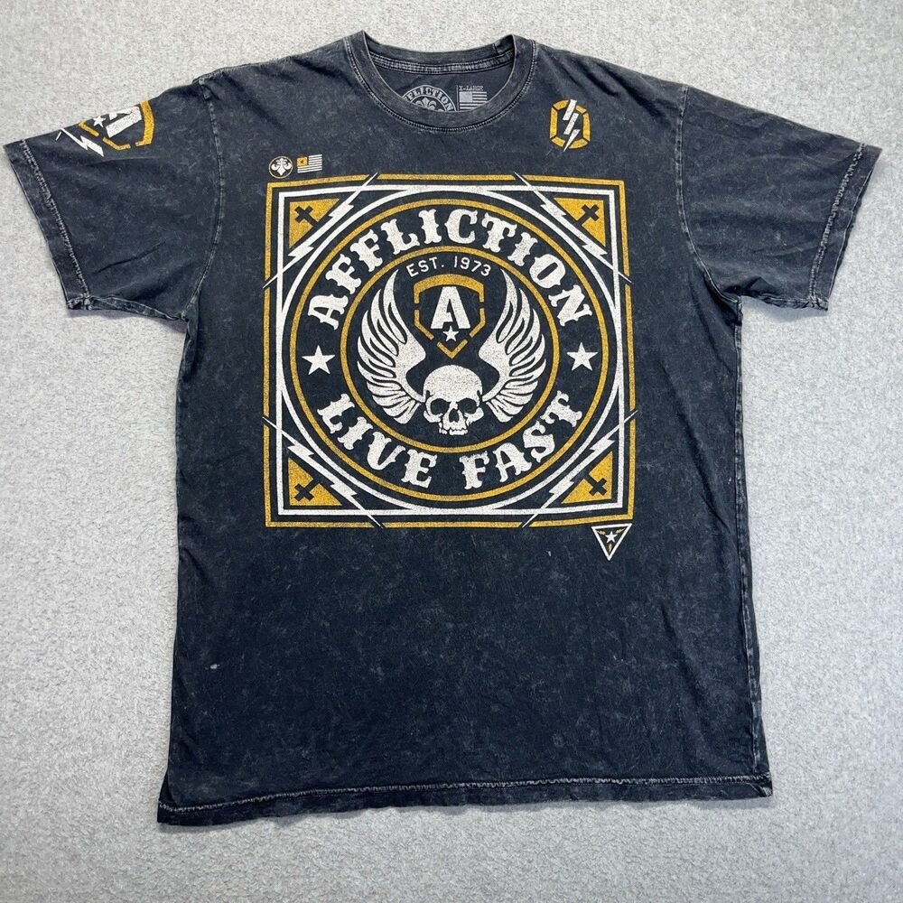 Affliction Live Fast T-Shirt Men’s XL Washed Black Graphic Biker Streetwear
